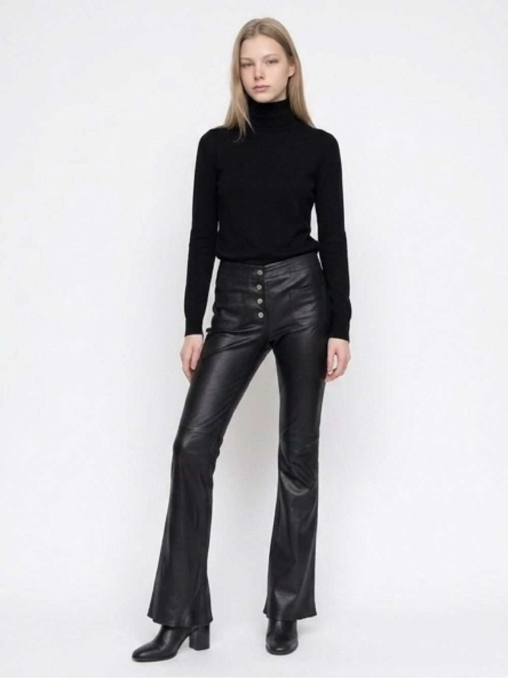 Christian Dior Black Metallic Thin Goat Leather Pants FR 34